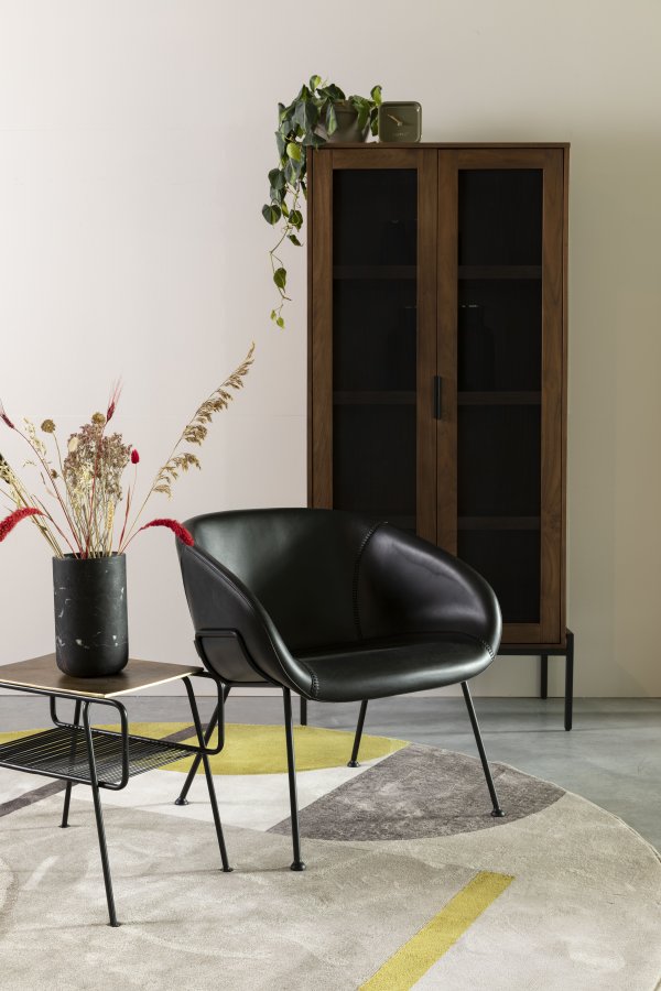 ZUIVER Feston loungestol, m. armln - sort PU og stl