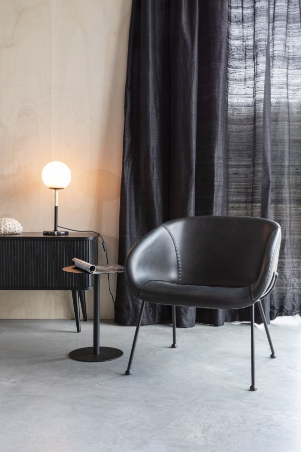 ZUIVER Feston loungestol, m. armln - sort PU og stl