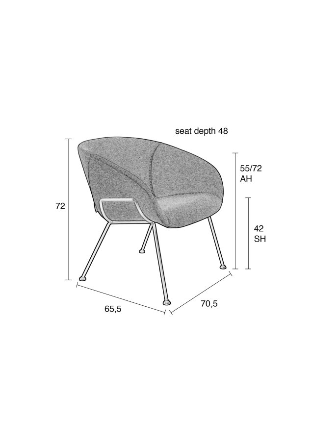 ZUIVER Feston loungestol, m. armln - brun PU og stl