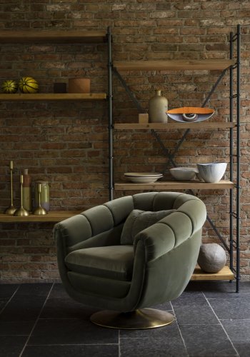 DUTCHBONE Member drejestol, m. armln - oliven grn polyester/bomuld og messing metal