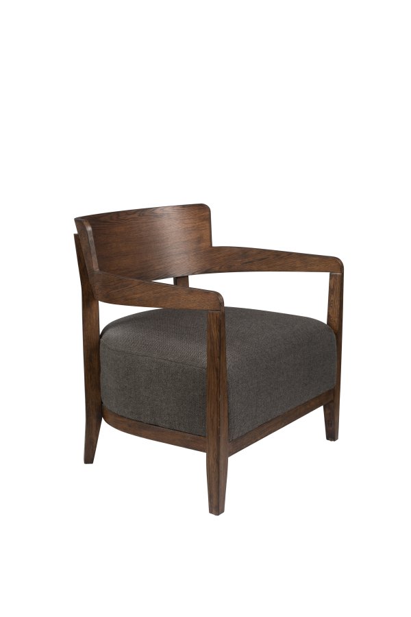 DUTCHBONE Duran loungestol, m. armln - gr polyester og brun egetr