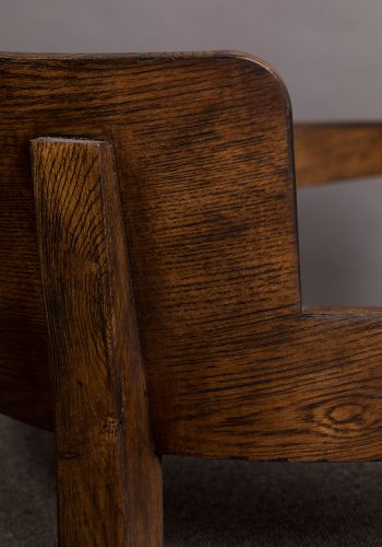 DUTCHBONE Duran loungestol, m. armln - gr polyester og brun egetr