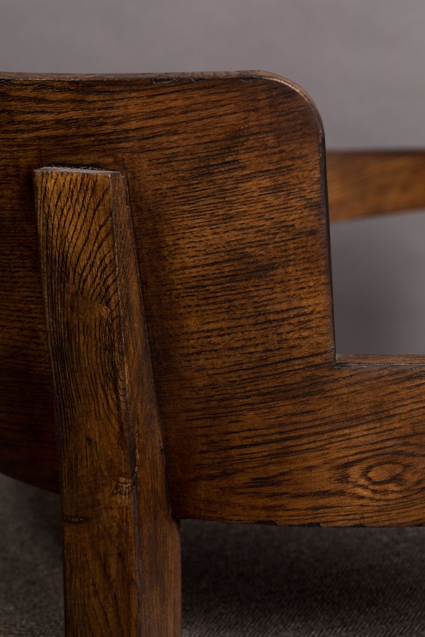 DUTCHBONE Duran loungestol, m. armln - gr polyester og brun egetr