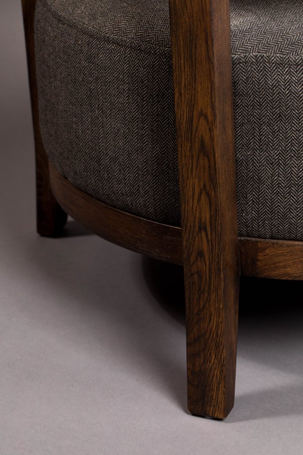 DUTCHBONE Duran loungestol, m. armln - gr polyester og brun egetr
