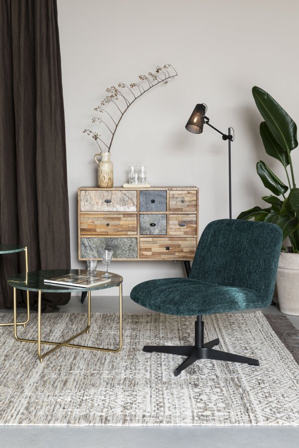 WHITE LABEL LIVING Belmond drejestol - grn fljl polyester og metal