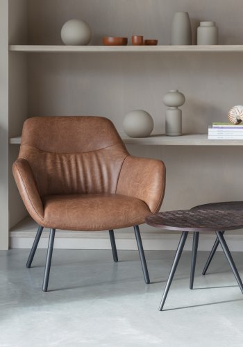 WHITE LABEL LIVING Dude loungestol, m. armln - vintage brun PU og stl