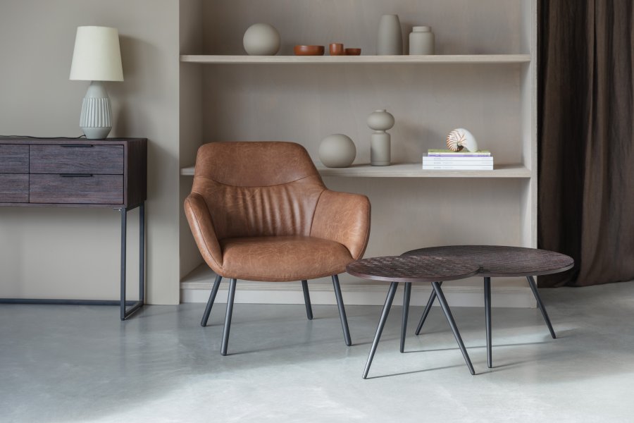 WHITE LABEL LIVING Dude loungestol, m. armln - vintage brun PU og stl