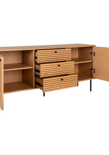 HOUSE NORDIC Sknk, egefiner, sorte metalben, 3 skuffer, 2 lger, 150x40x74 cm