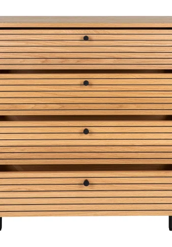 HOUSE NORDIC Kommode, egefiner, sorte metalben, 4 skuffer, 80x40x85 cm