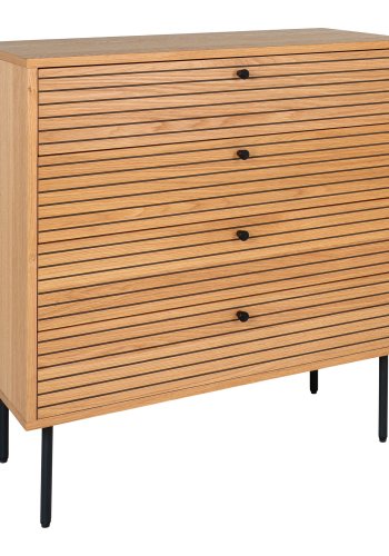 HOUSE NORDIC Kommode, egefiner, sorte metalben, 4 skuffer, 80x40x85 cm