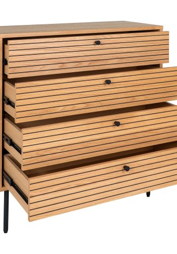 HOUSE NORDIC Kommode, egefiner, sorte metalben, 4 skuffer, 80x40x85 cm