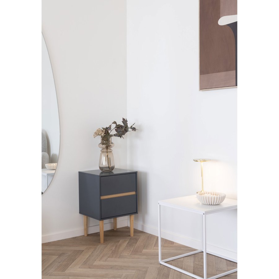 HOUSE NORDIC Bisley sidebord, m. 2 skuffer - mrkegr MDF og fyrretr (40x35)