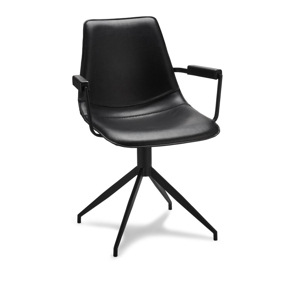 Isabel spisebordsstol, m. armln og drejefunktion - sort PU lder m. sorte ben