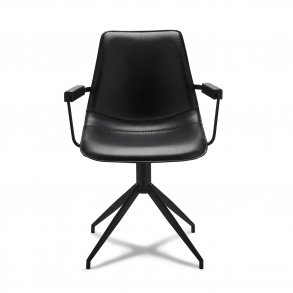 Isabel spisebordsstol, m. armln og drejefunktion - sort PU lder m. sorte ben