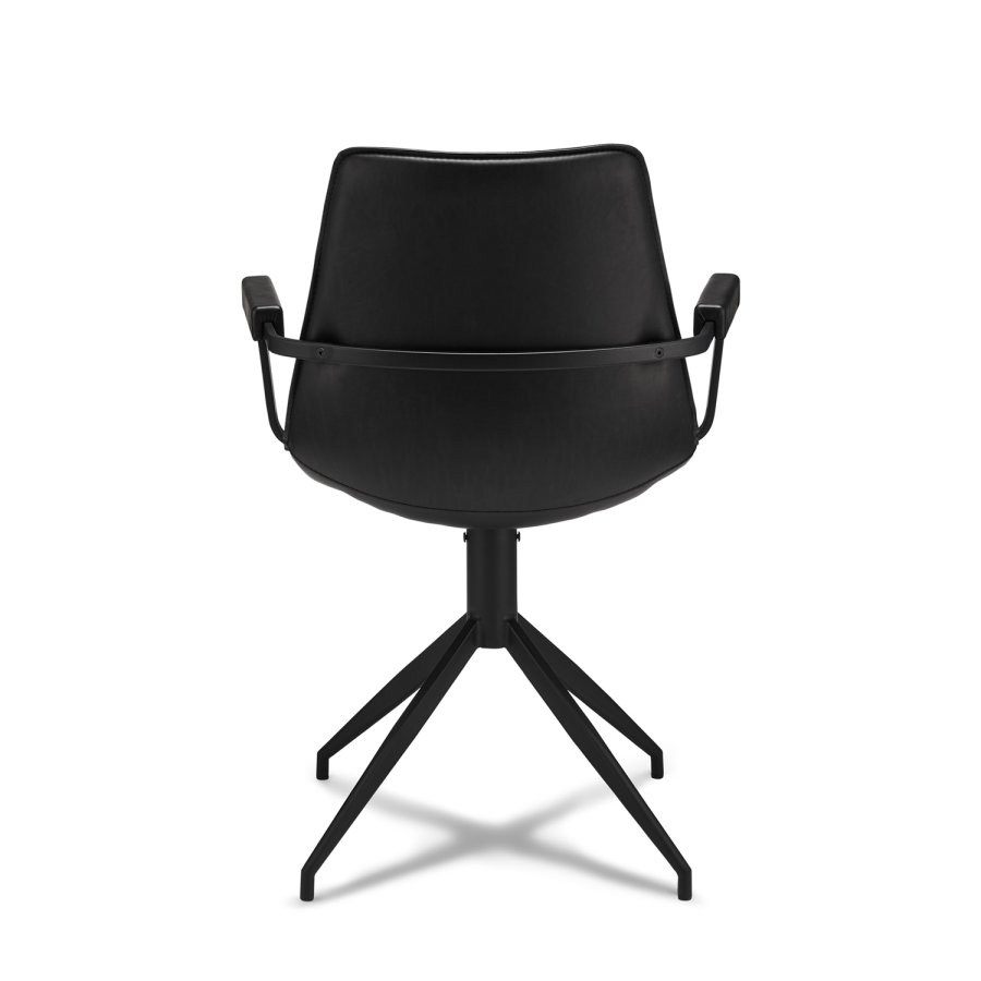 Isabel spisebordsstol, m. armln og drejefunktion - sort PU lder m. sorte ben