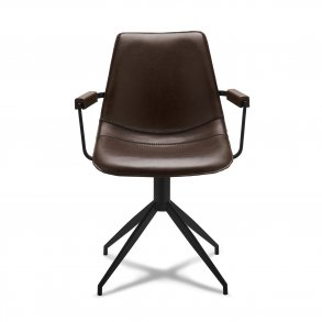   Isabel spisebordsstol, m. armln og drejefunktion - mrkebrunt PU lder og sort stel