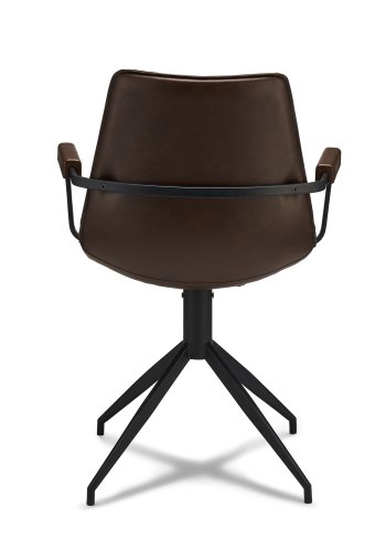   Isabel spisebordsstol, m. armln og drejefunktion - mrkebrunt PU lder og sort stel