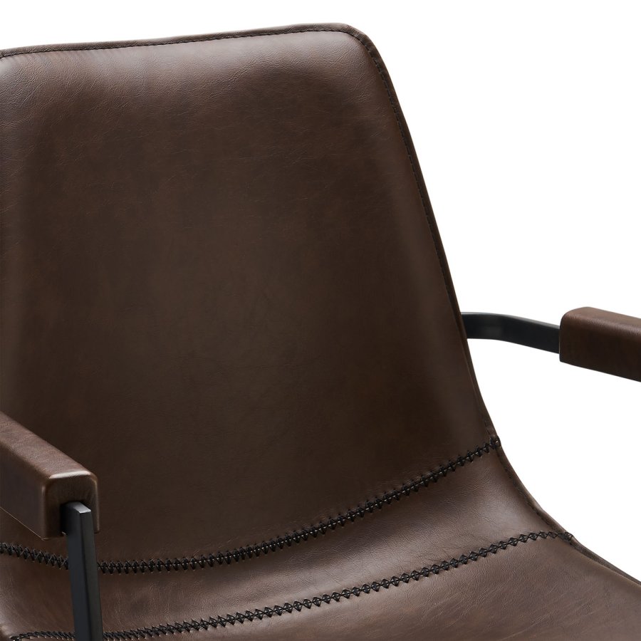   Isabel spisebordsstol, m. armln og drejefunktion - mrkebrunt PU lder og sort stel