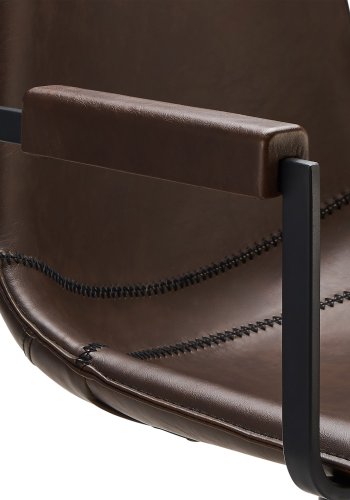   Isabel spisebordsstol, m. armln og drejefunktion - mrkebrunt PU lder og sort stel