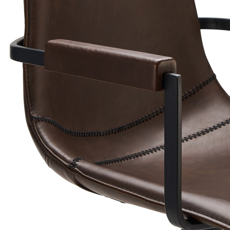   Isabel spisebordsstol, m. armln og drejefunktion - mrkebrunt PU lder og sort stel