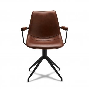 Isabel spisebordsstol, m. armln og drejefunktion - lysebrunt PU lder og sort stel