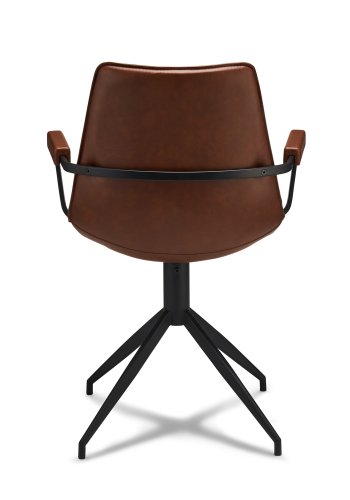 Isabel spisebordsstol, m. armln og drejefunktion - lysebrunt PU lder og sort stel