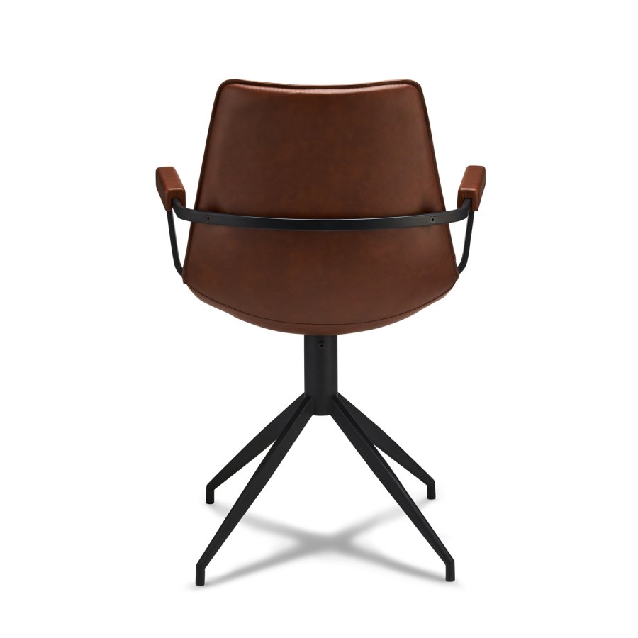 Isabel spisebordsstol, m. armln og drejefunktion - lysebrunt PU lder og sort stel