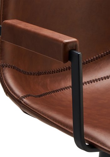 Isabel spisebordsstol, m. armln og drejefunktion - lysebrunt PU lder og sort stel