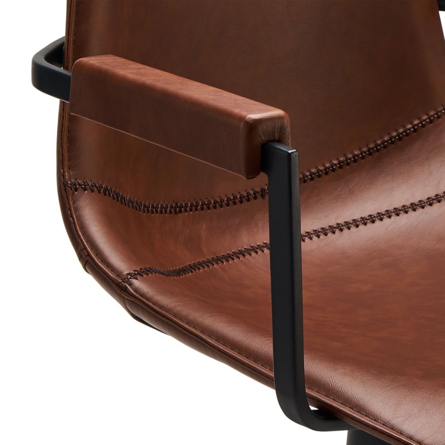 Isabel spisebordsstol, m. armln og drejefunktion - lysebrunt PU lder og sort stel