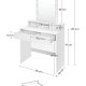 VASAGLE makeup bord, m. spejl, lysprer, 2 skuffer, 3 rum - spejlglas og hvid spnplade (80x40)
