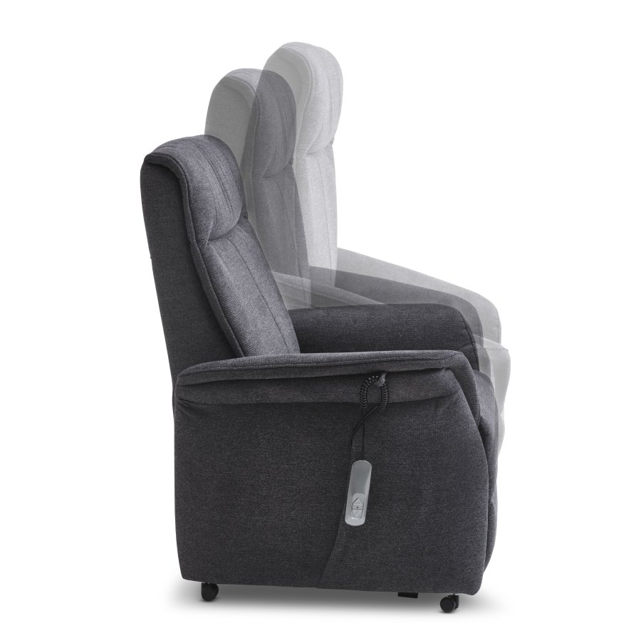 Victor recliner stol, m. 1 motor, sdelft, vippefunktion, skammel, armln, hjul - antracitgr stof
