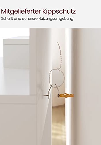 VASAGLE makeup bord, m. spejl, 1 skuffe, 4 hylder, 1 skab- spejlglas og hvid spnplade (80x40)