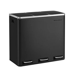 SONGMICS affaldsspand, m. 3-rum pedalspand, soft-close lg, plastspande, hndtag - sort stl