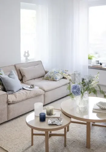 ROWICO Rawlins fodskammel, kvadratisk - beige stof (91x91)