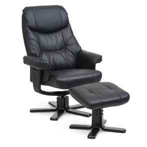 Cosy recliner lnestol, inkl. fodskammel - sort kunstlder og sort tr