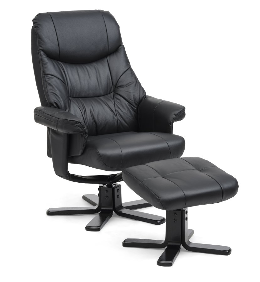 Cosy recliner lnestol, inkl. fodskammel - sort kunstlder og sort tr