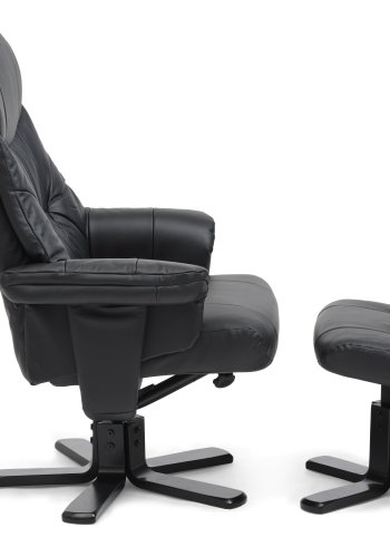 Cosy recliner lnestol, inkl. fodskammel - sort kunstlder og sort tr