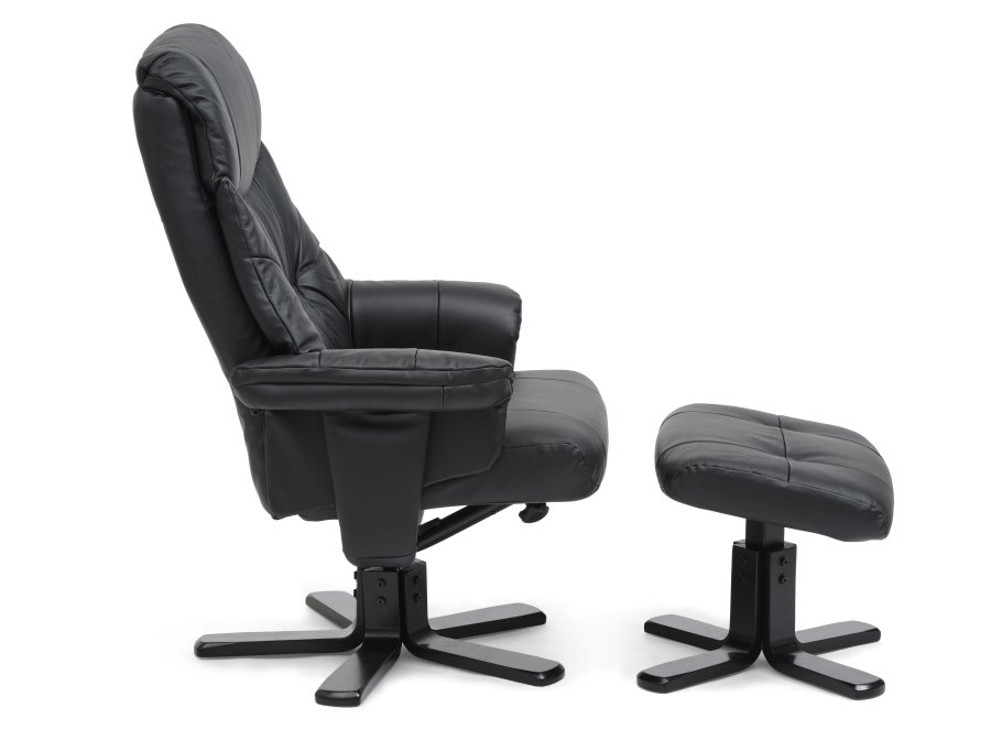 Cosy recliner lnestol, inkl. fodskammel - sort kunstlder og sort tr
