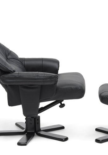 Cosy recliner lnestol, inkl. fodskammel - sort kunstlder og sort tr