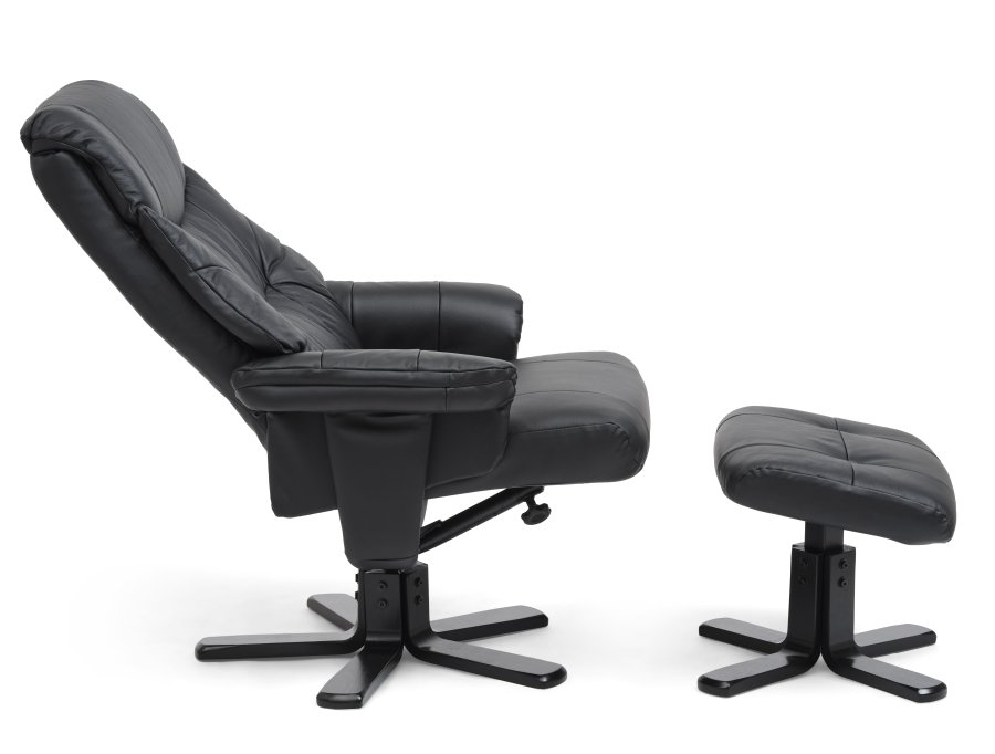 Cosy recliner lnestol, inkl. fodskammel - sort kunstlder og sort tr