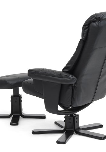 Cosy recliner lnestol, inkl. fodskammel - sort kunstlder og sort tr