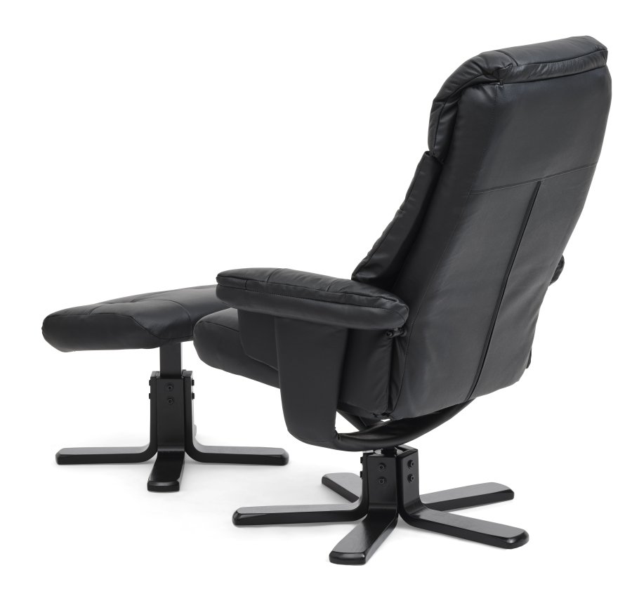 Cosy recliner lnestol, inkl. fodskammel - sort kunstlder og sort tr