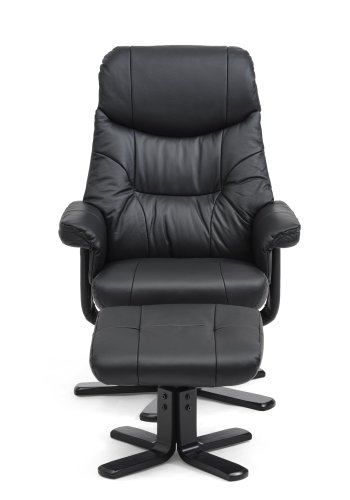 Cosy recliner lnestol, inkl. fodskammel - sort kunstlder og sort tr
