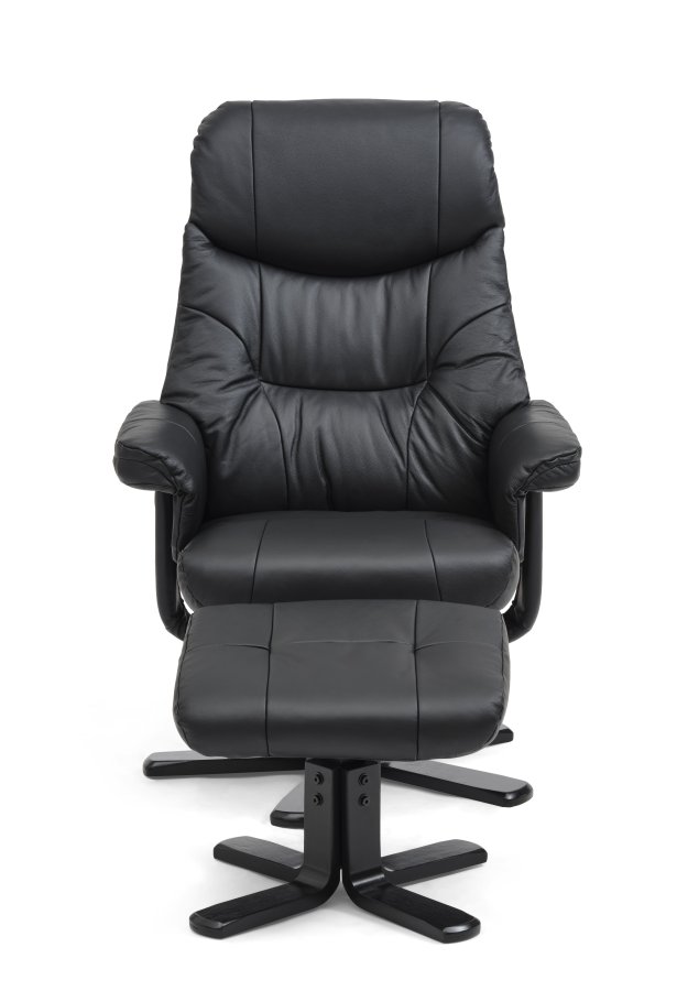 Cosy recliner lnestol, inkl. fodskammel - sort kunstlder og sort tr
