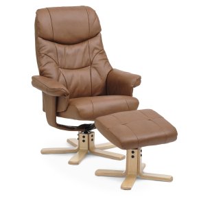Cosy recliner lnestol, inkl. fodskammel - cognac kunstlder og natur tr