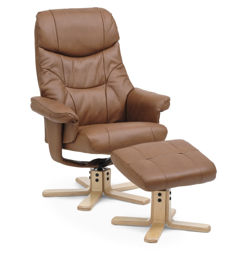 Cosy recliner lnestol, inkl. fodskammel - cognac kunstlder og natur tr