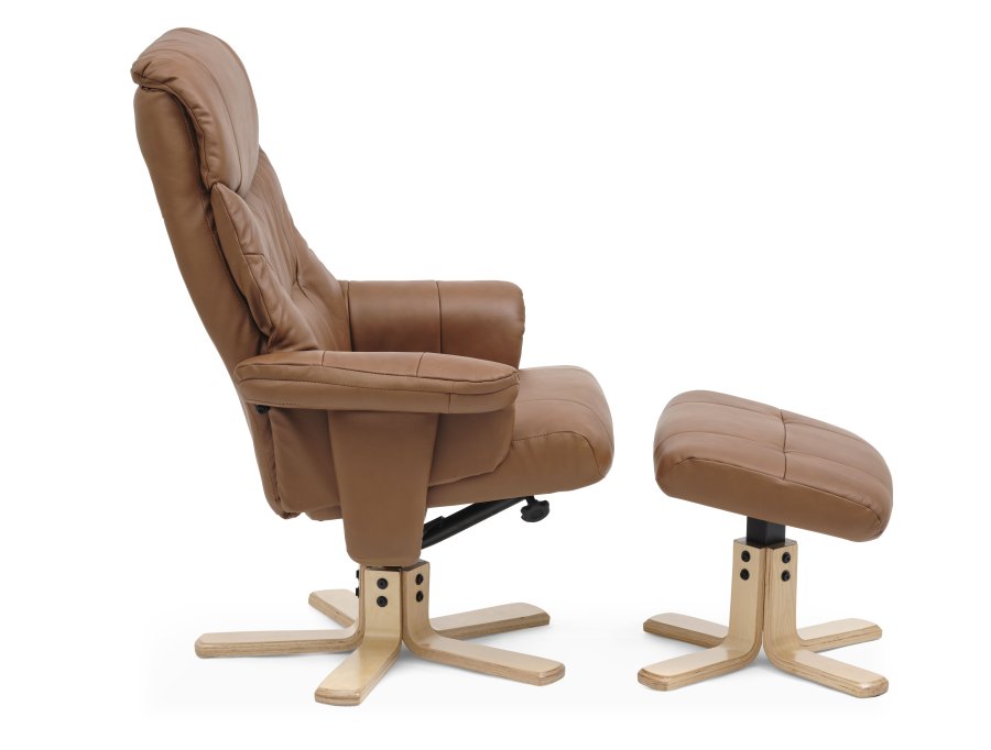 Cosy recliner lnestol, inkl. fodskammel - cognac kunstlder og natur tr