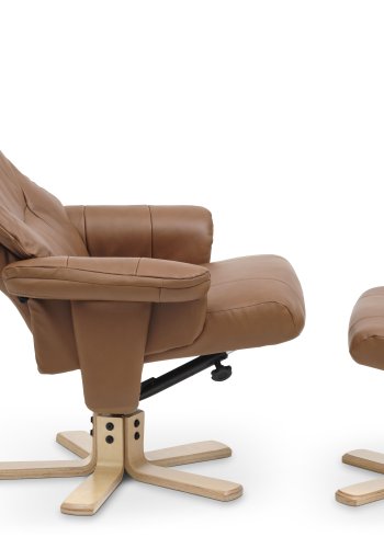 Cosy recliner lnestol, inkl. fodskammel - cognac kunstlder og natur tr
