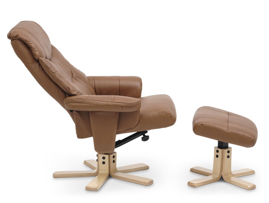 Cosy recliner lnestol, inkl. fodskammel - cognac kunstlder og natur tr