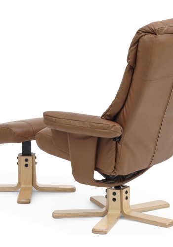 Cosy recliner lnestol, inkl. fodskammel - cognac kunstlder og natur tr